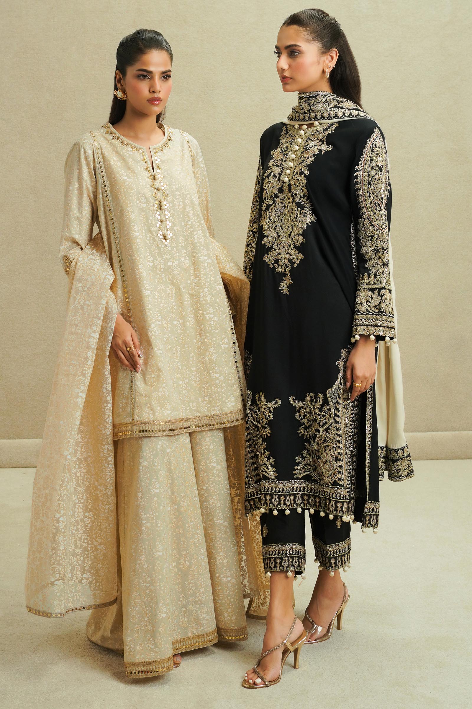 Stitched Beige Embroidered Gharara