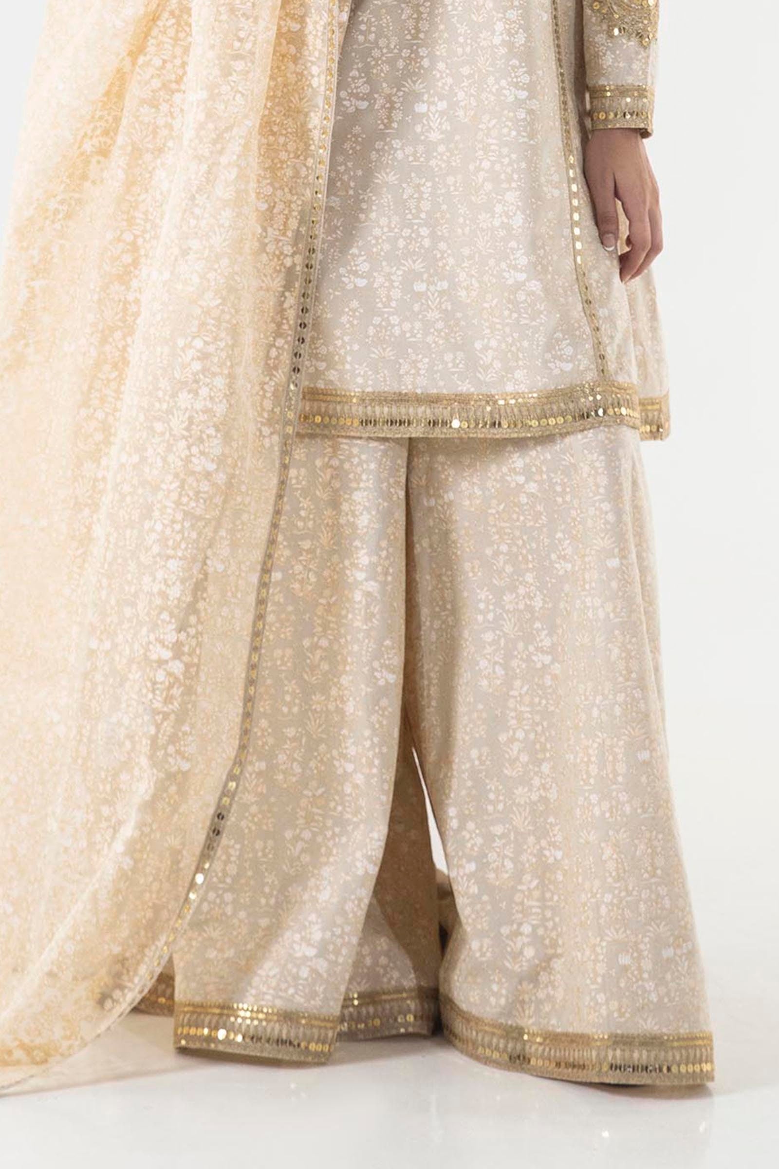 Stitched Beige Embroidered Gharara Main image