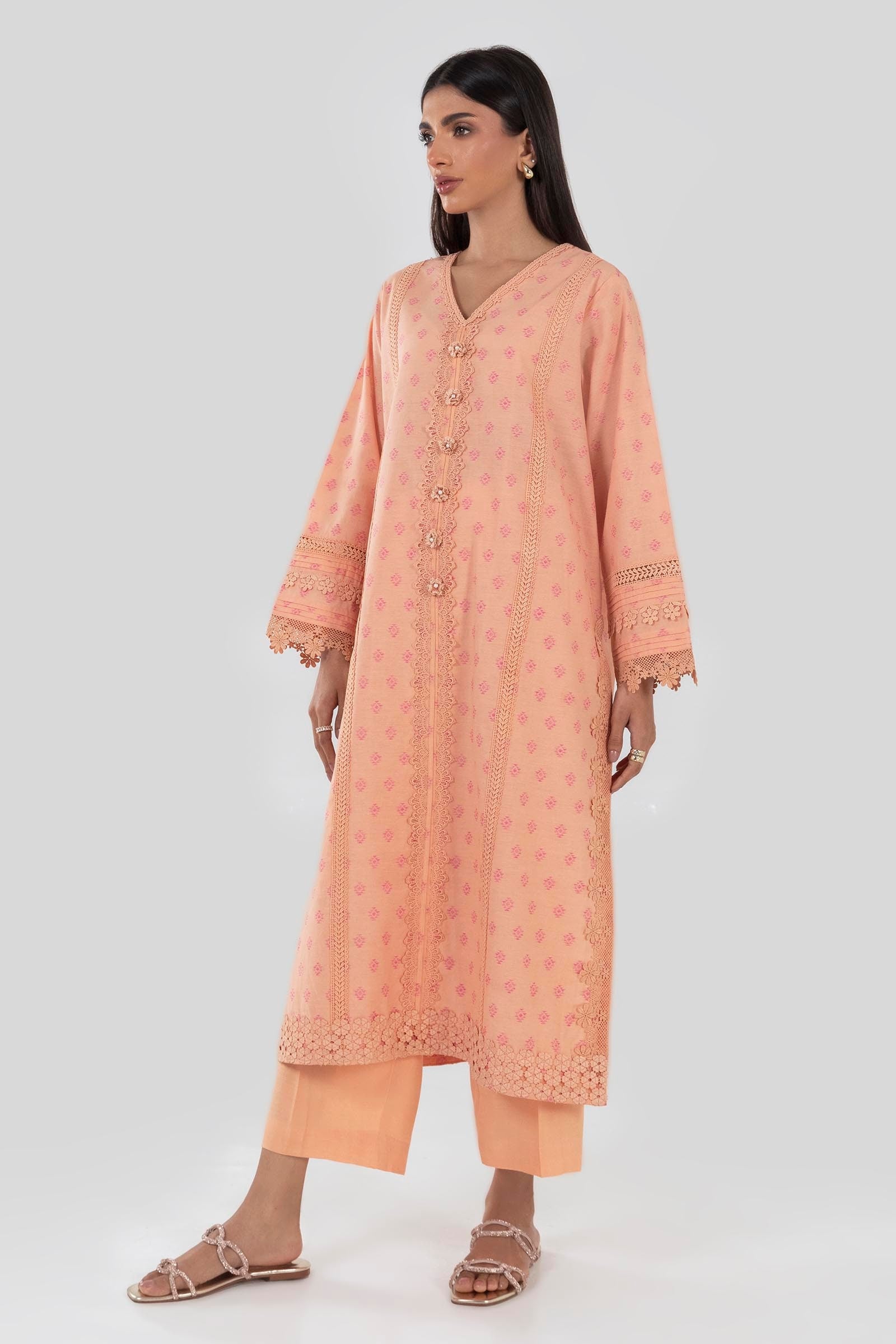 Stitched Orange Printed Shirt Main image