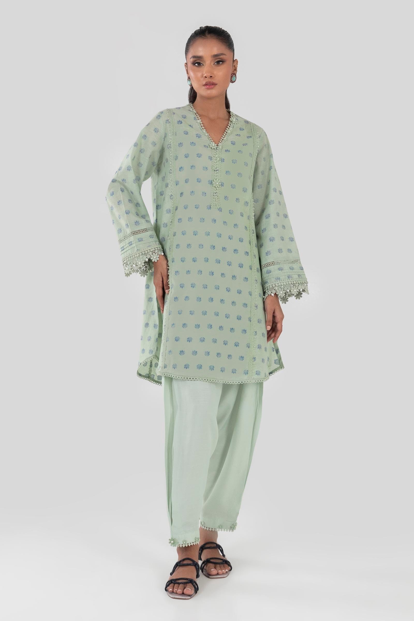 Stitched Green Printed Shirt Main image