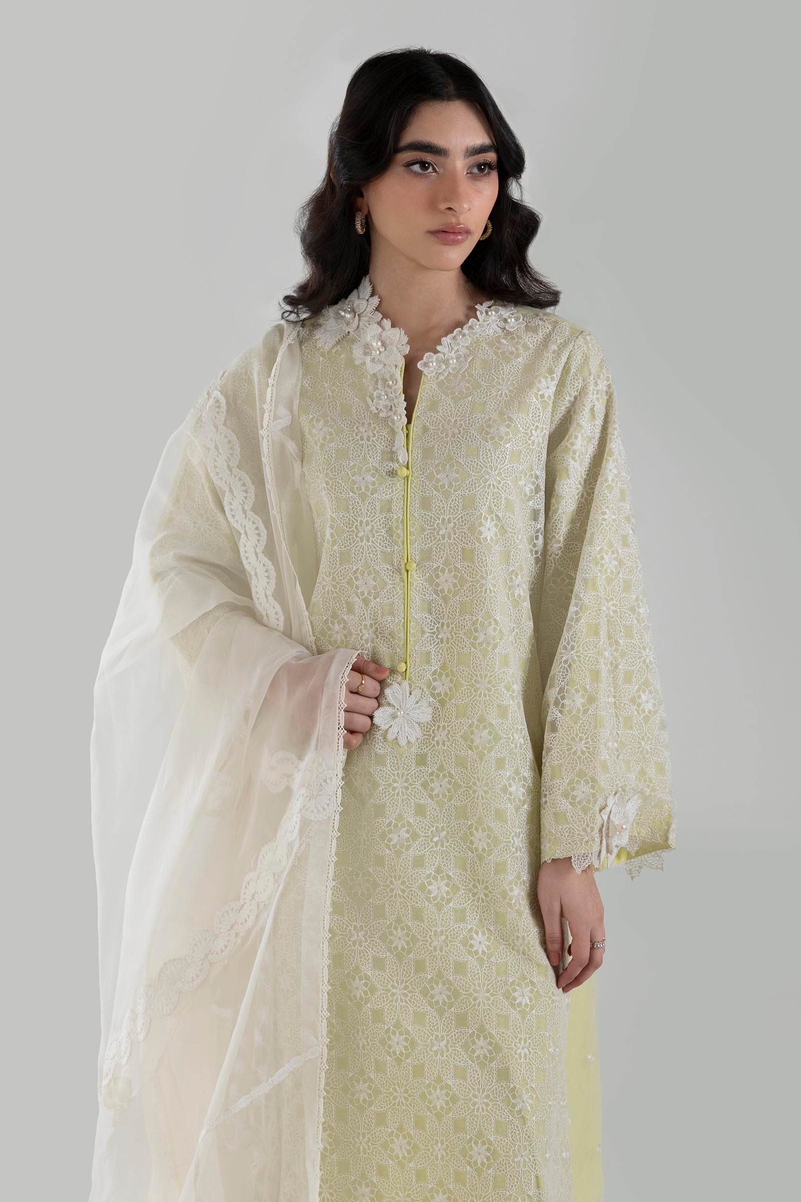 Stitched Light Yellow Embroidered Shirt Main image