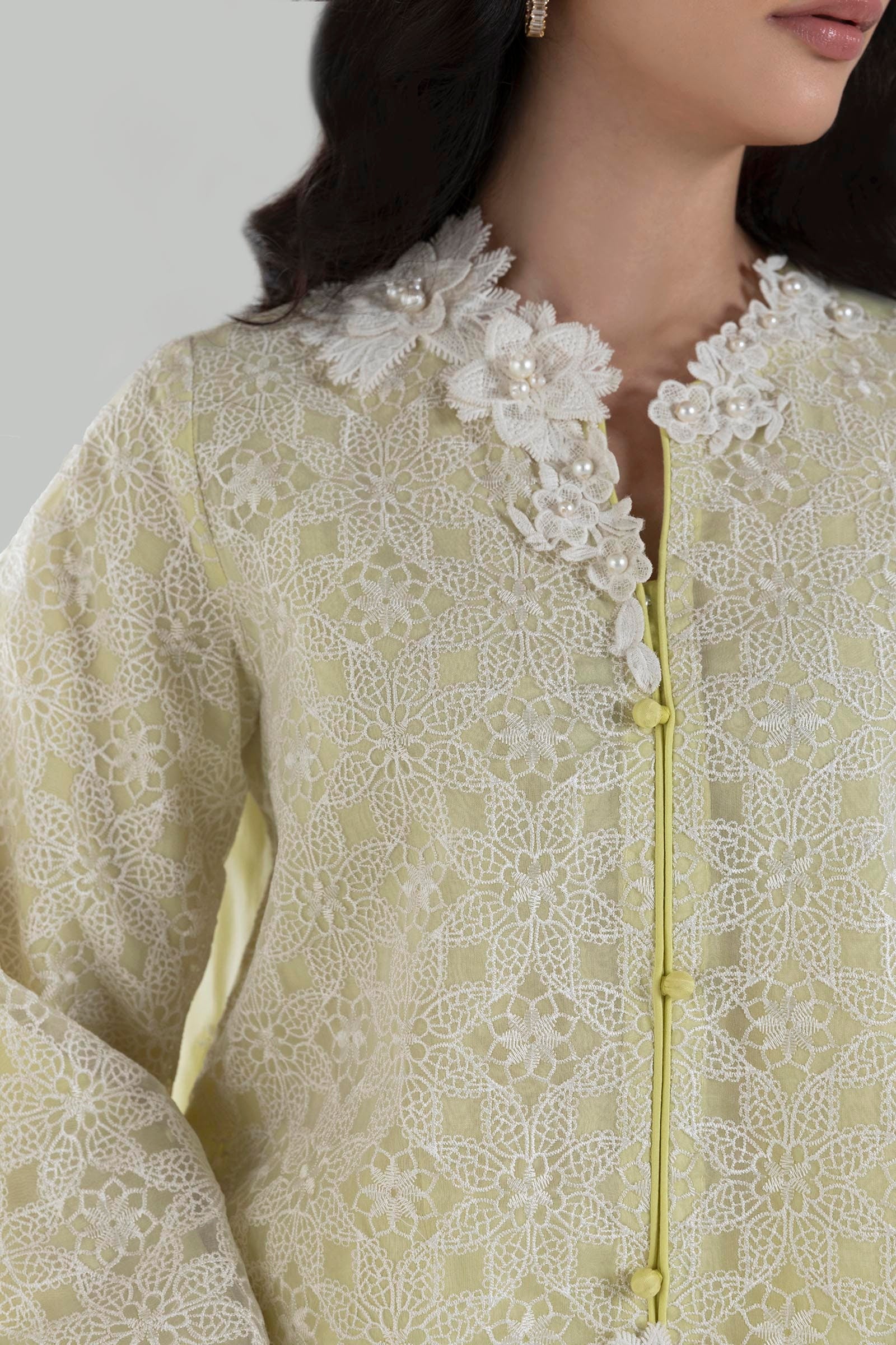 Stitched Light Yellow Embroidered Shirt Secondary image