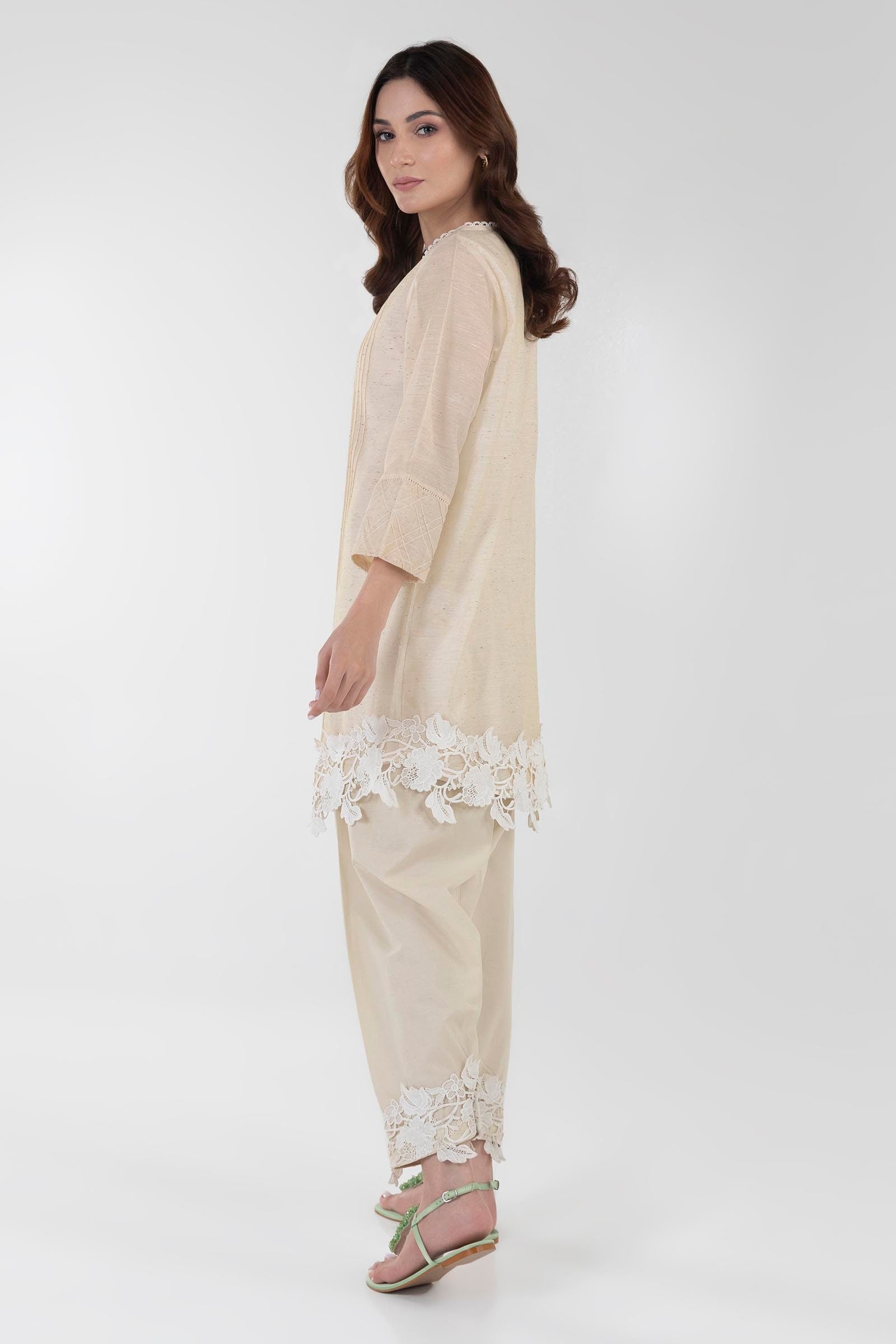 Stitched Basic Beige Printed Shirt