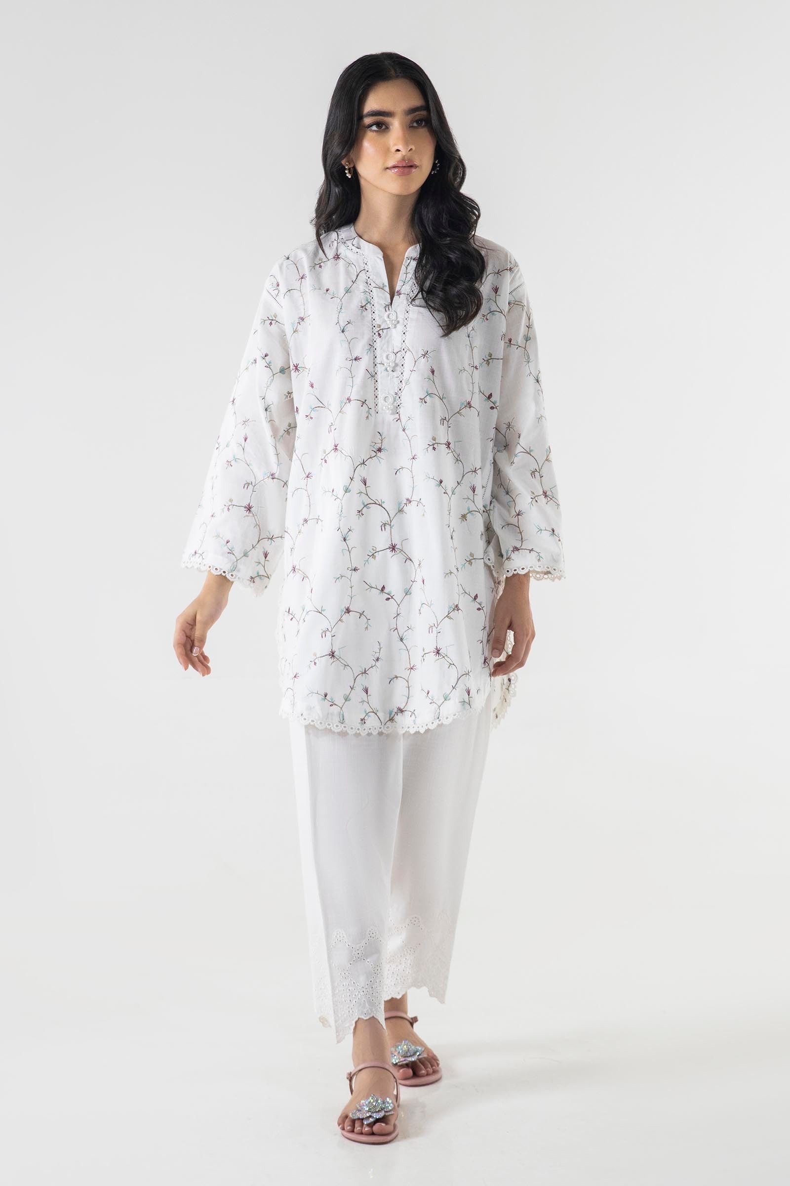 Stitched Off White Embroidered Shirt Main image