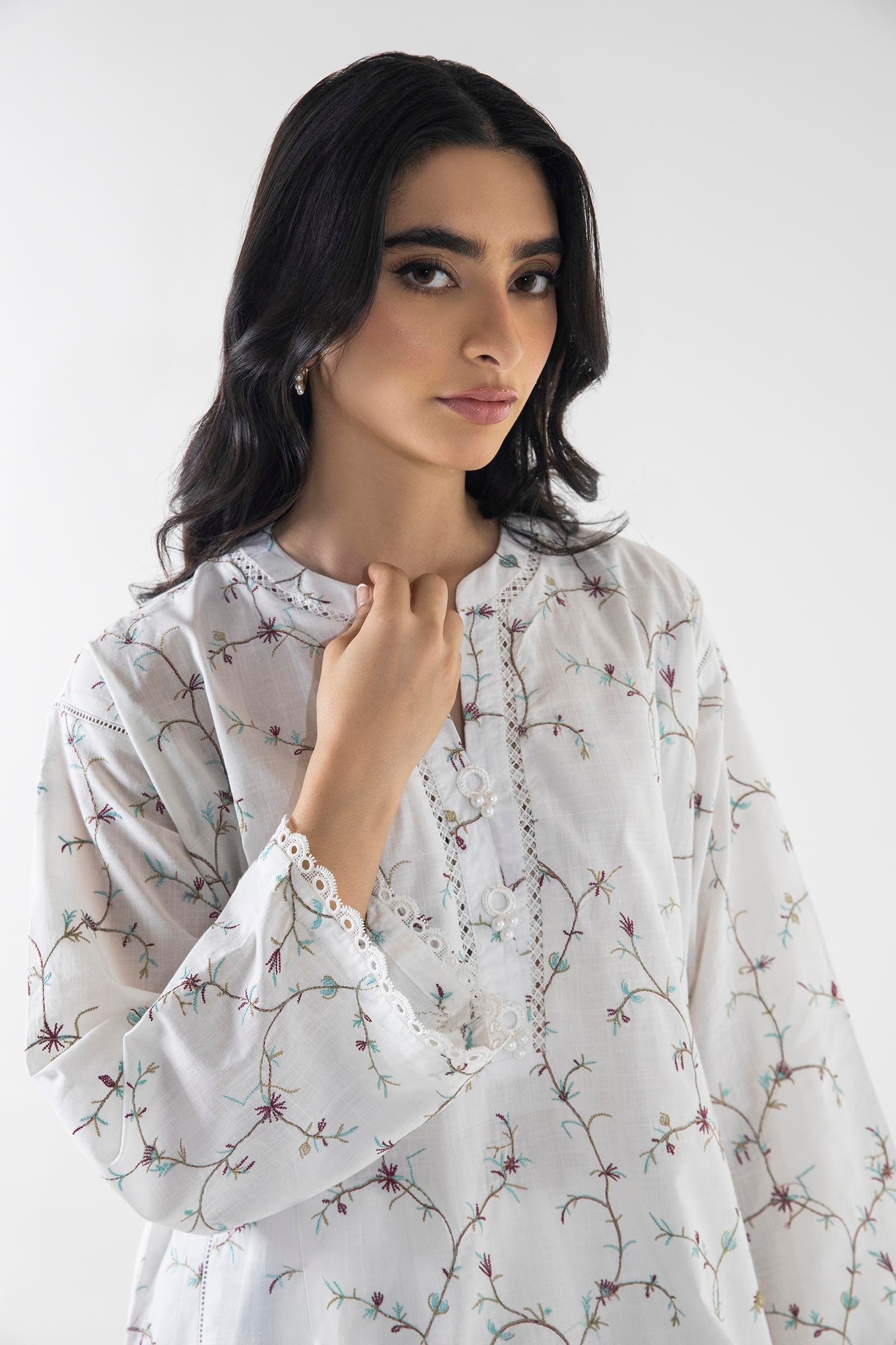 Stitched Off White Embroidered Shirt Secondary image