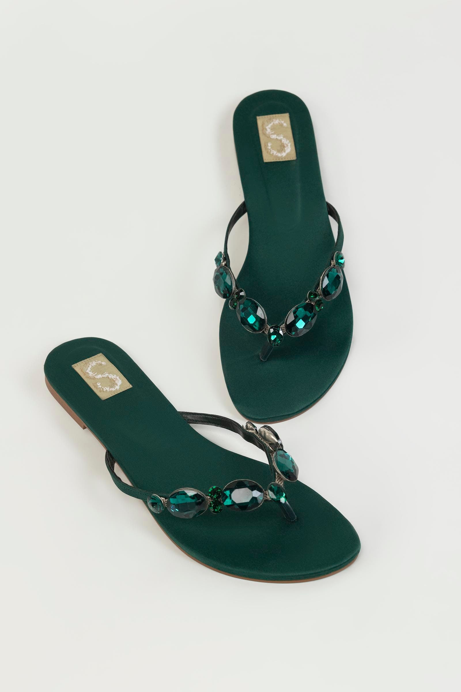 Dark Green Embellished Flats Secondary image