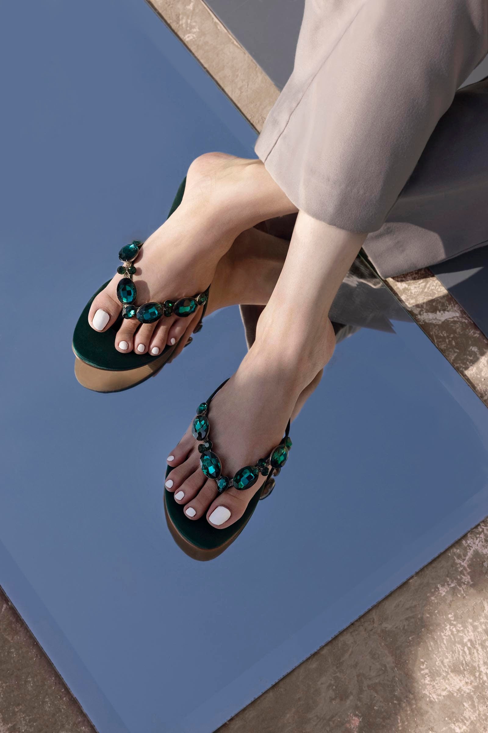 Dark Green Embellished Flats Main image