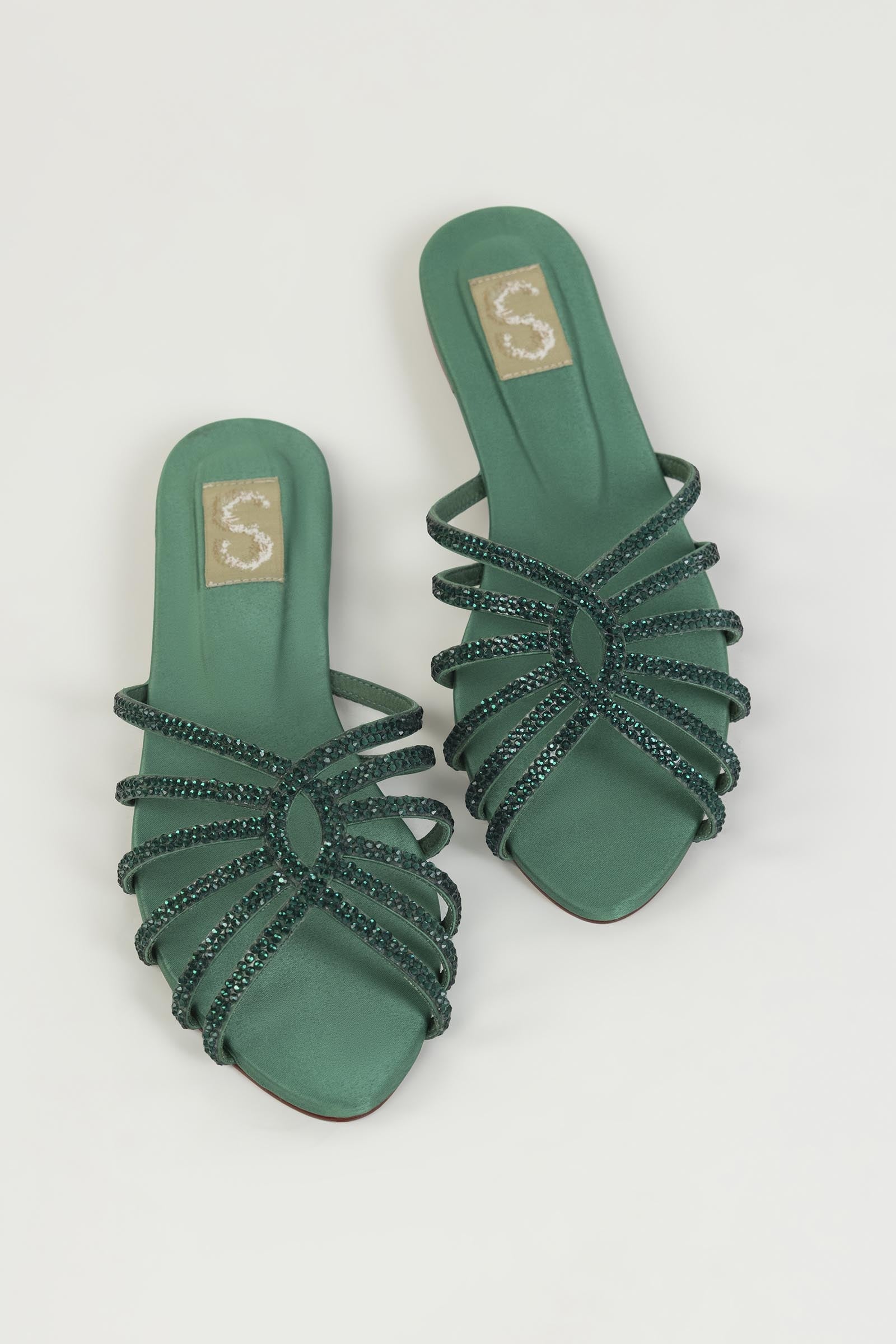 Emerald Green Embellished Flats