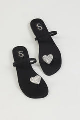 Black Heart Toe Ring Flats