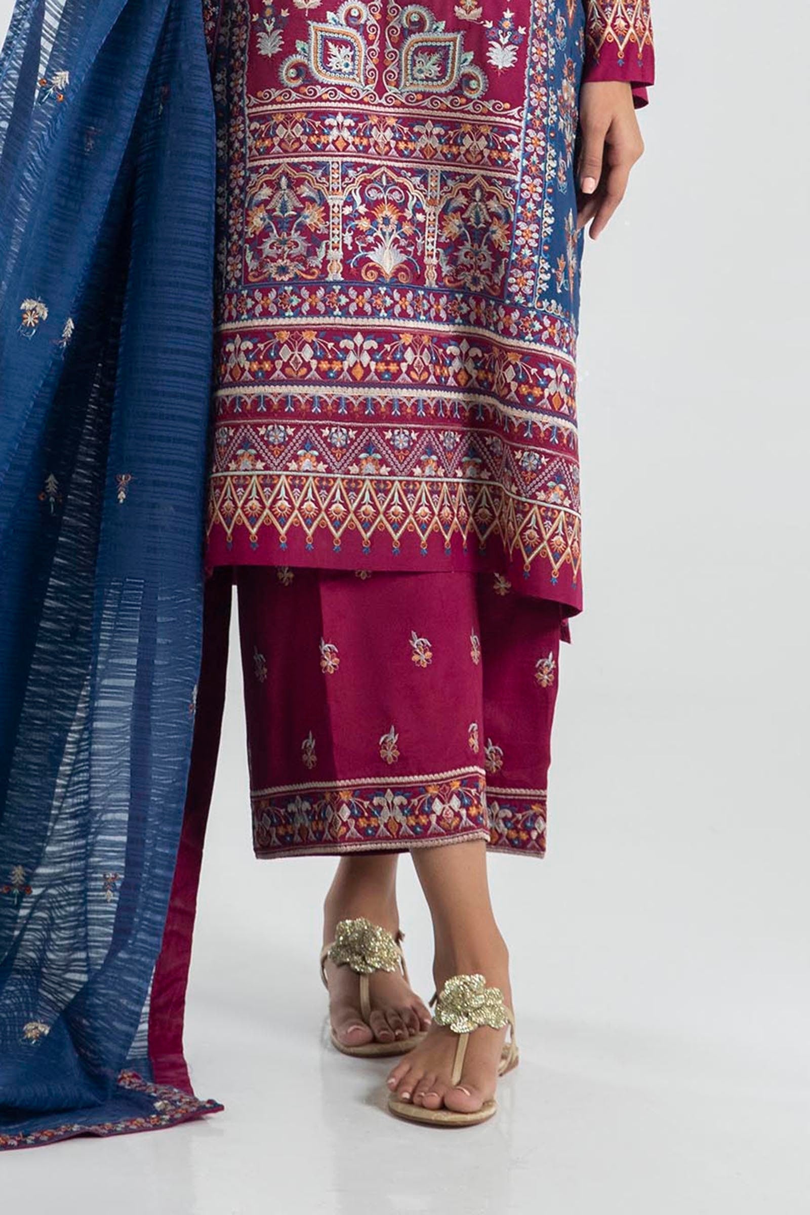 Stitched Magenta Embroidered Culotte Main image