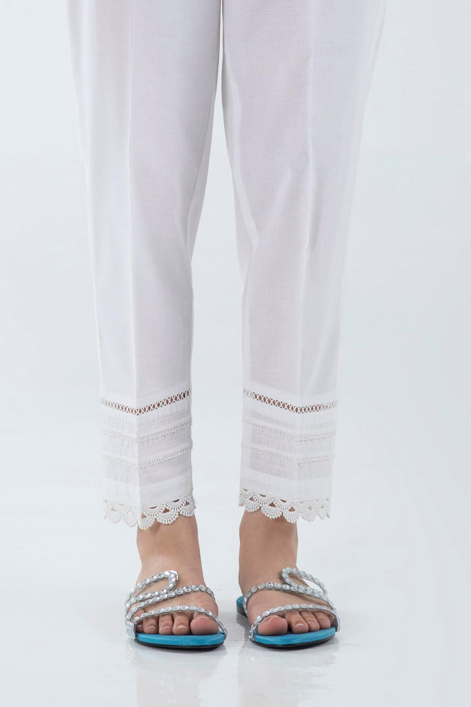 Stitched White Straight Trouser