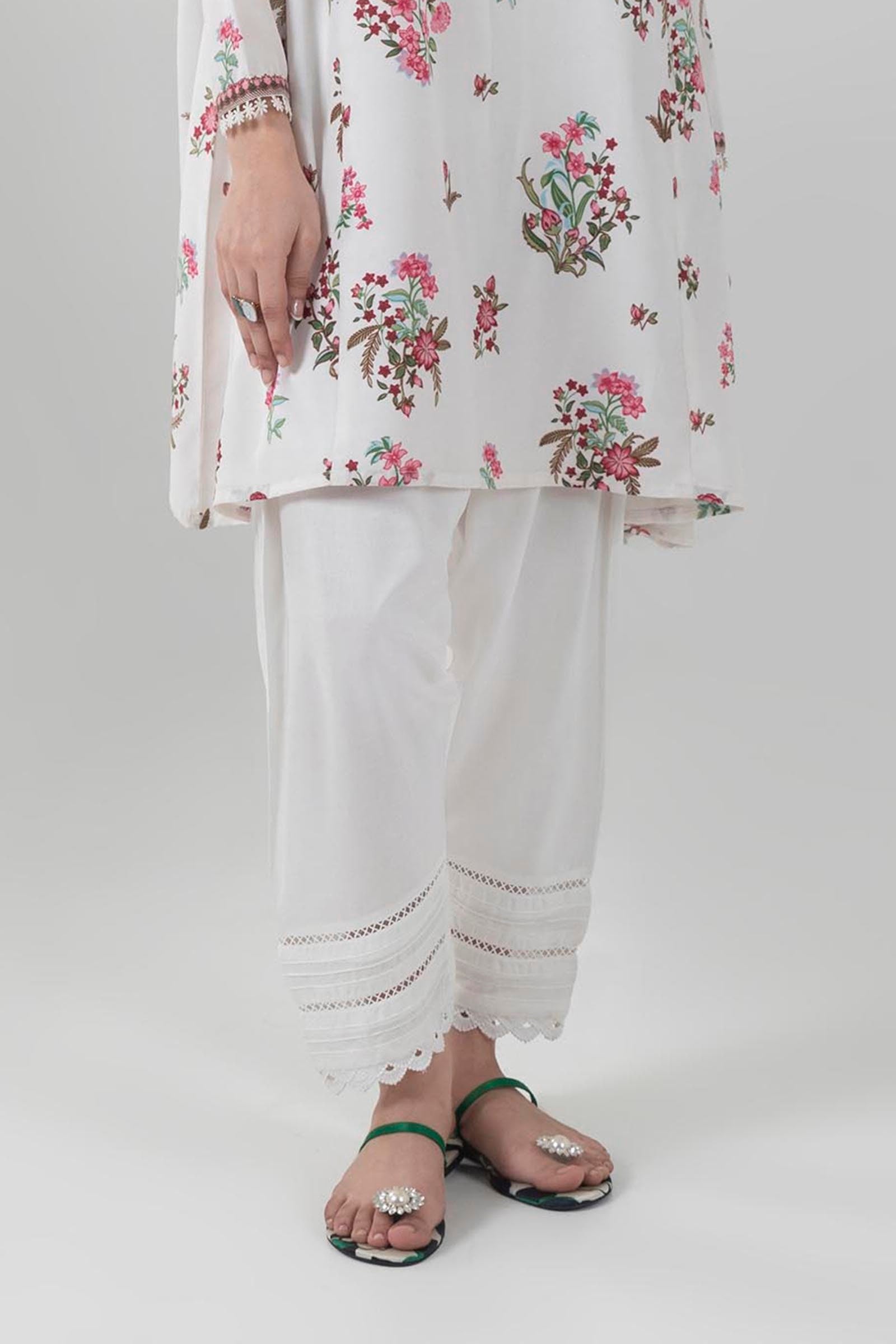 Stitched Off White Printed Shalwar