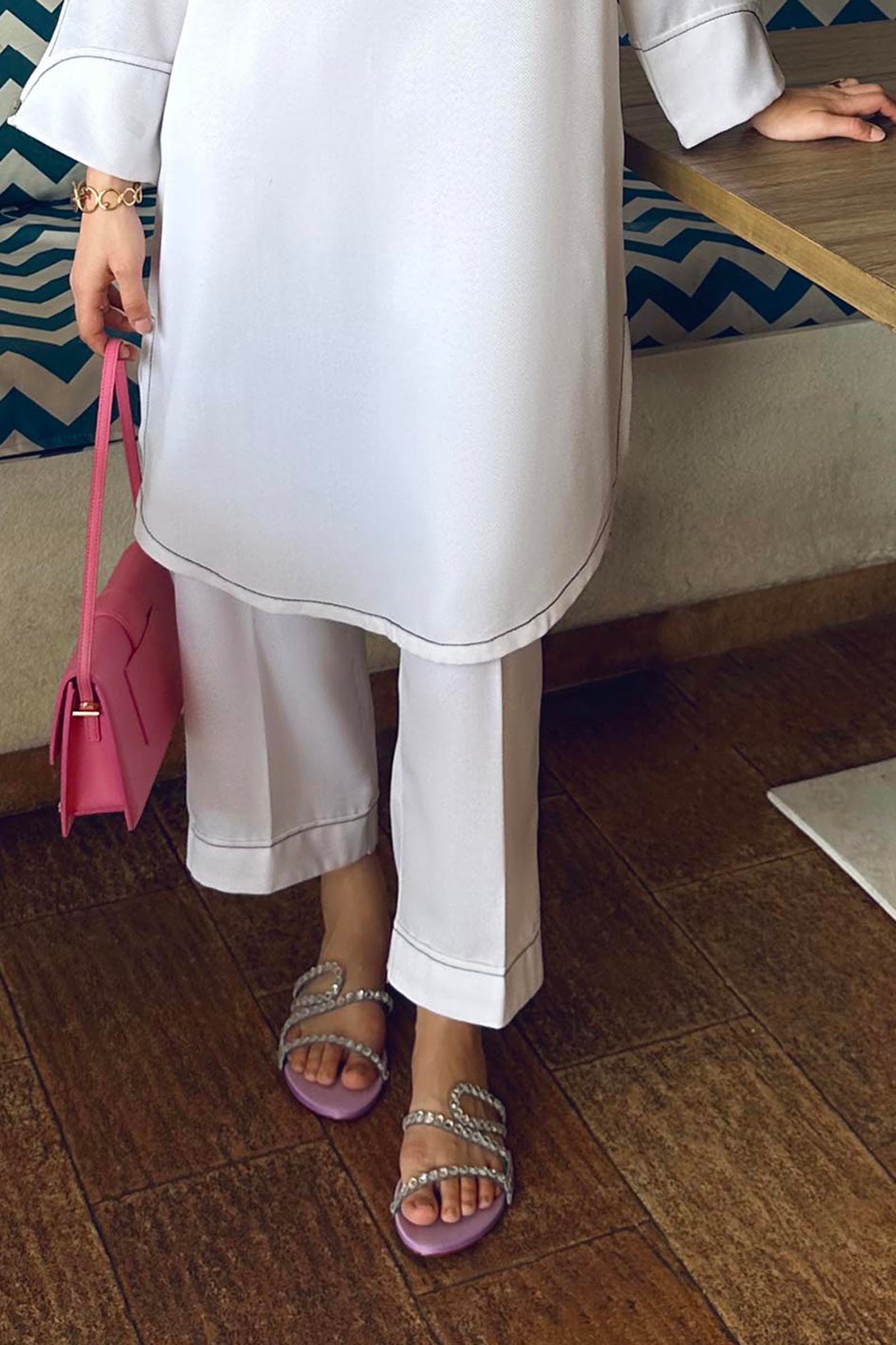 Stitched White Culotte Main image