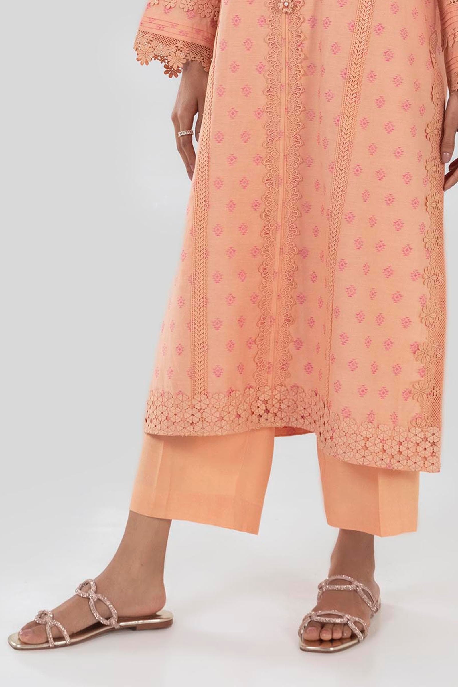 Stitched Orange Printed Culotte Main image