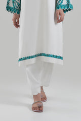 Stitched White Embroidered Shalwar