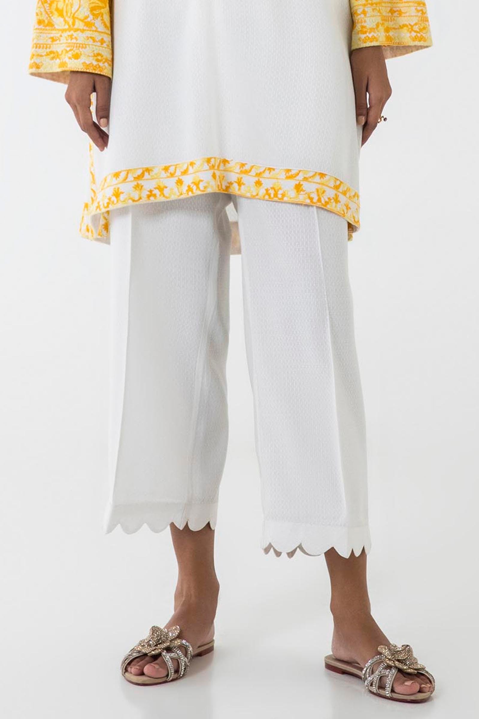 Stitched White Embroidered Culotte Main image
