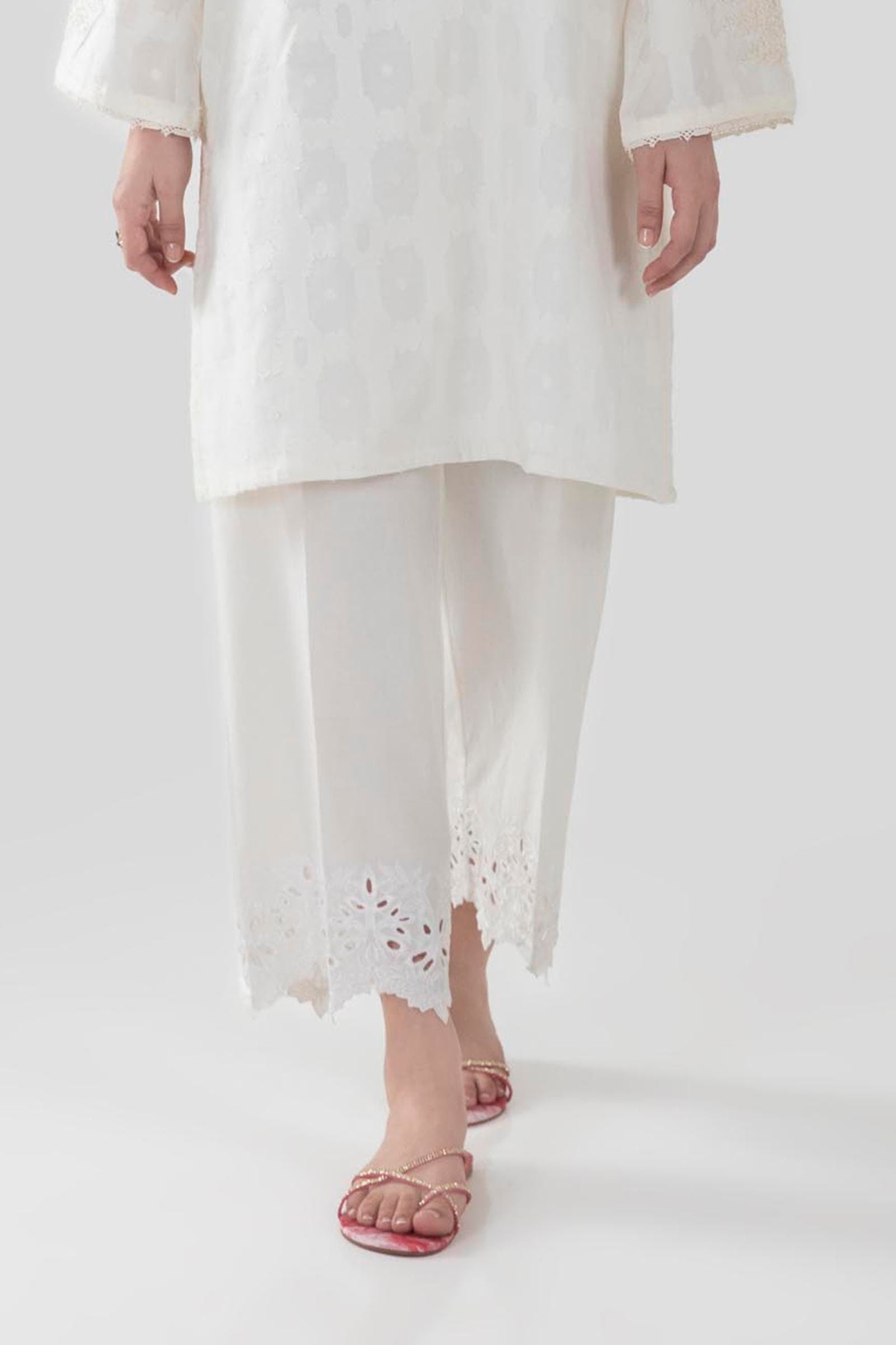 Stitched White Embroidered Culotte Main image