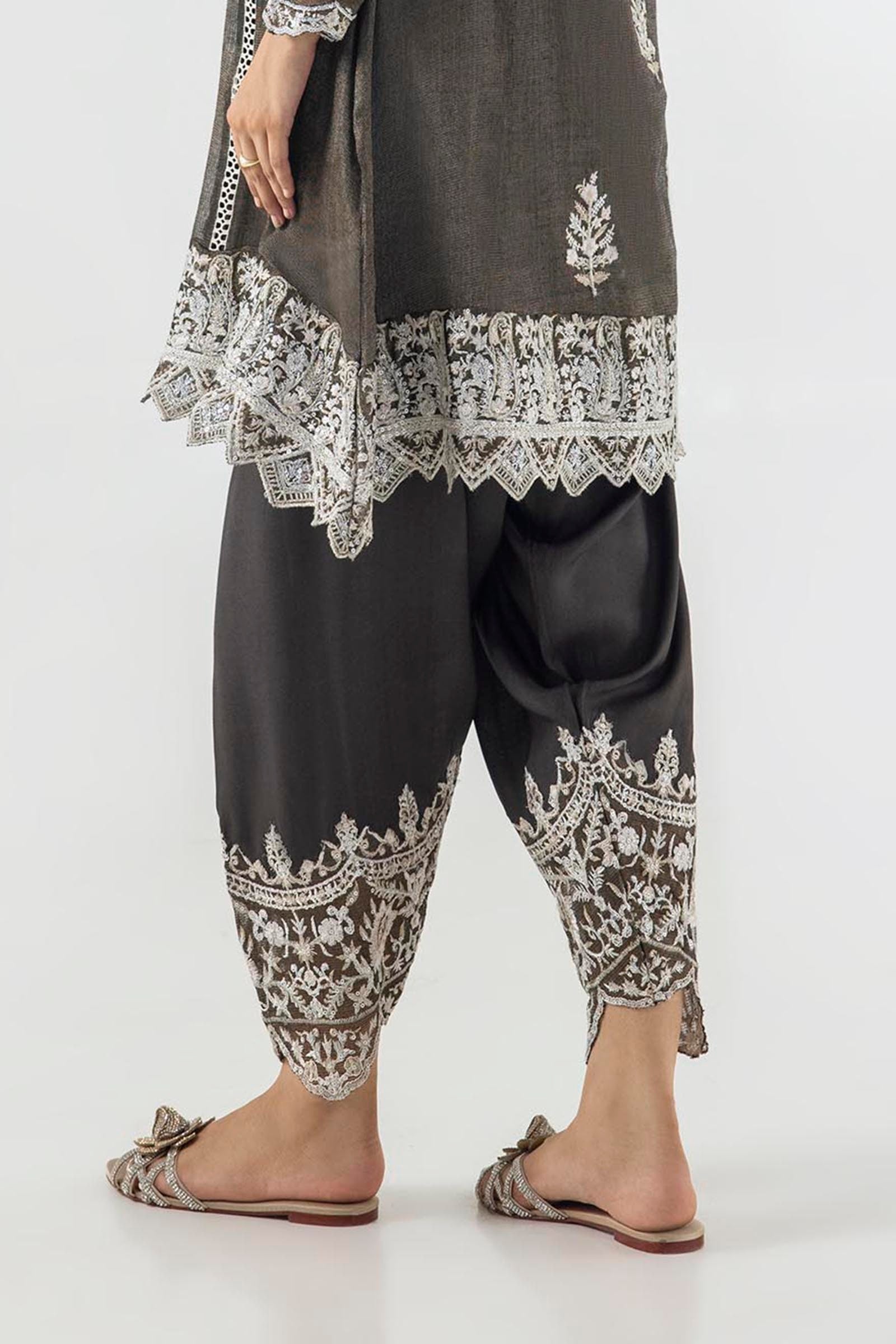 Stitched Charcoal Embroidered Shalwar Secondary image