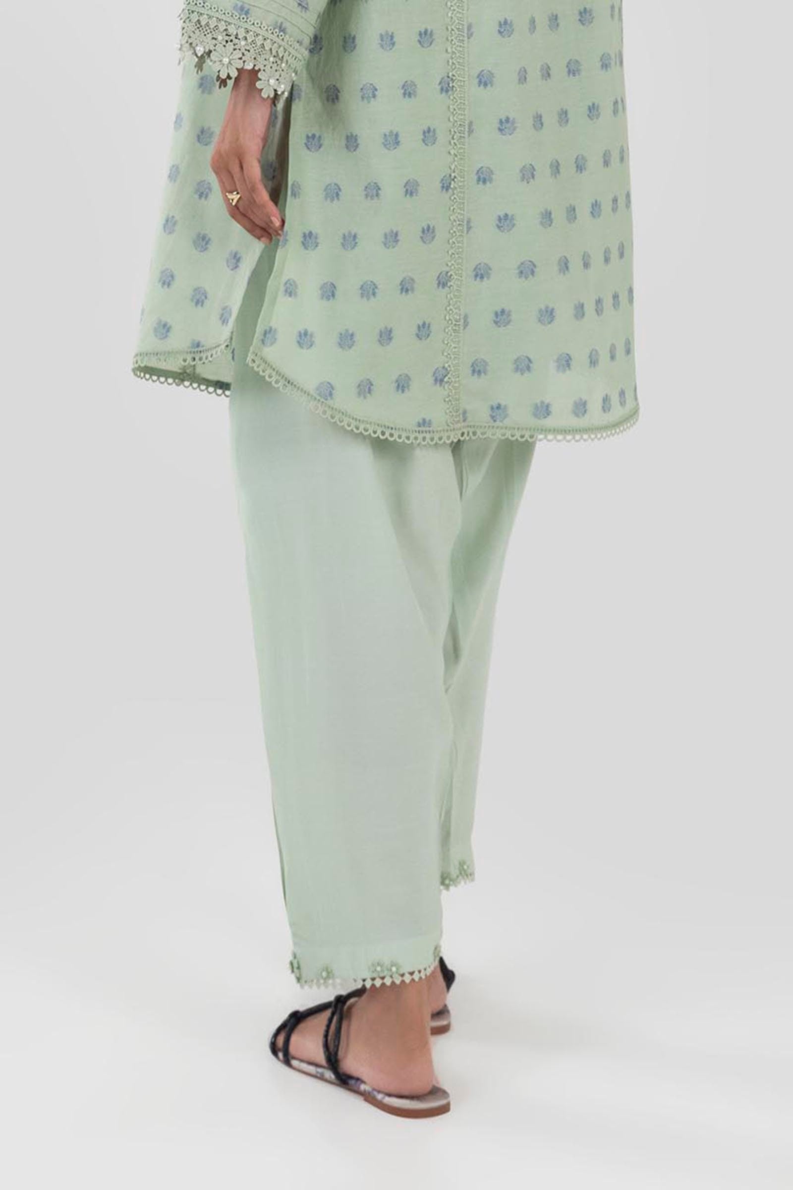 Stitched Green Printed Shalwar Secondary image