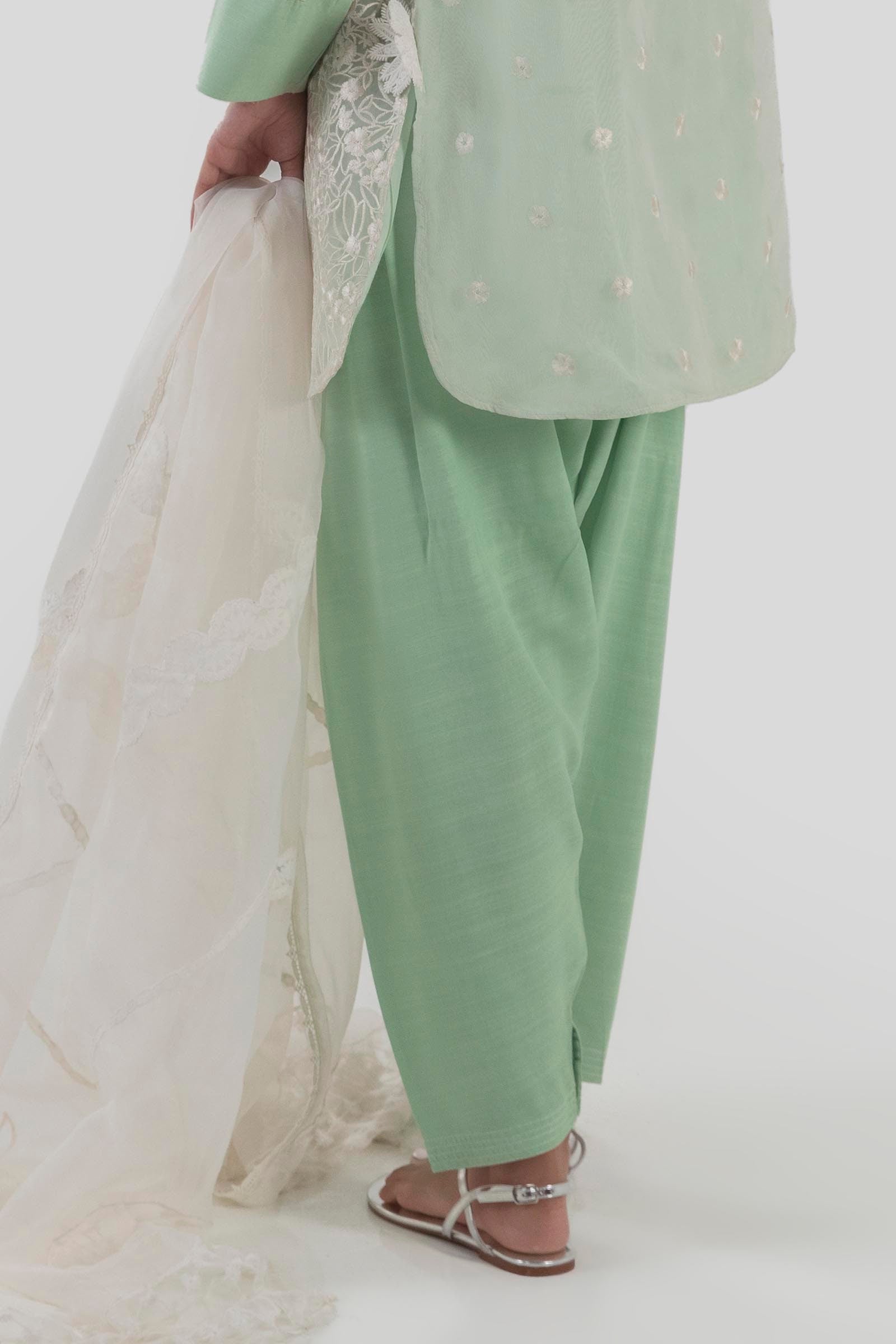 Stitched Green Printed Shalwar Secondary image