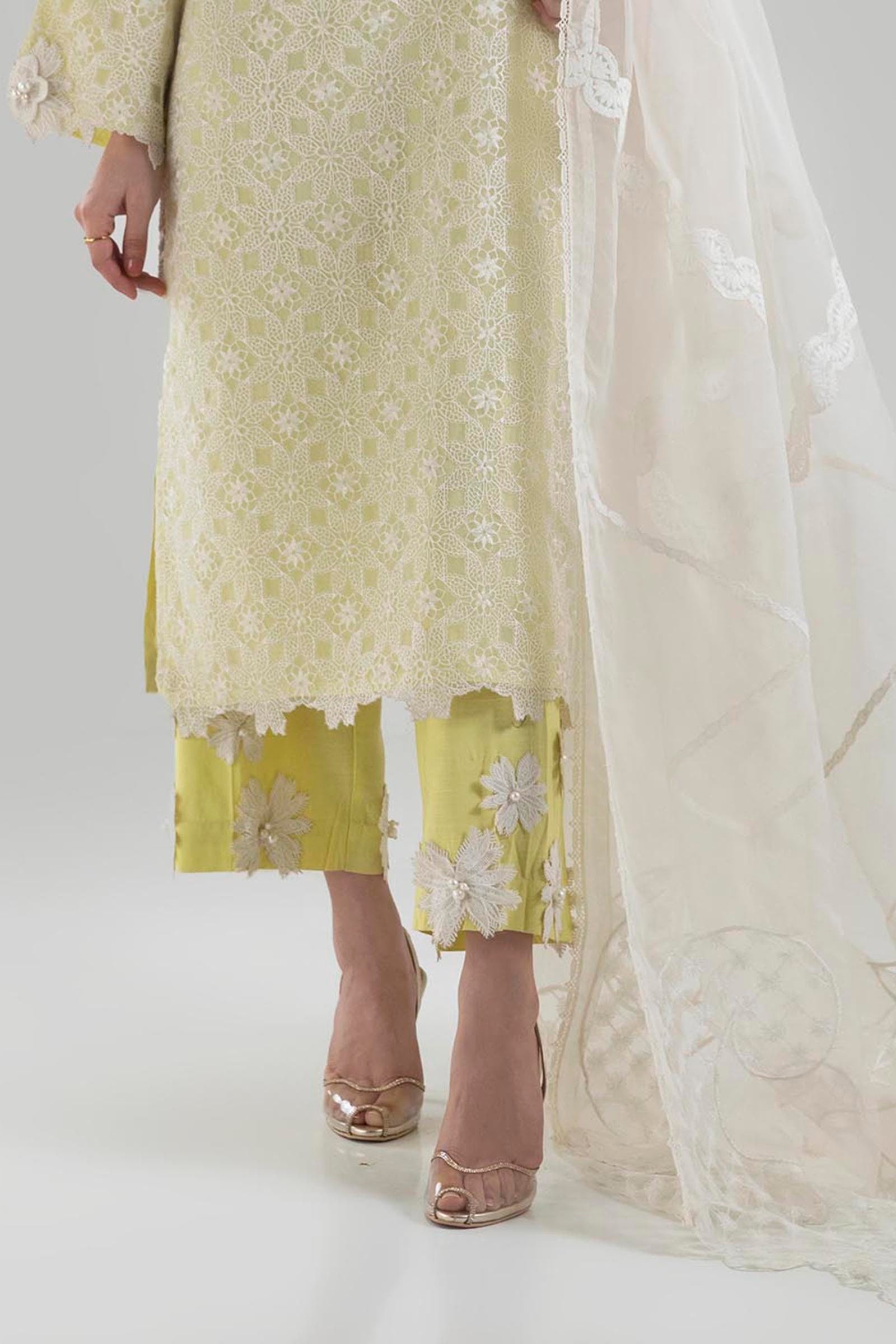Stitched Light Yellow Embroidered Culotte Main image