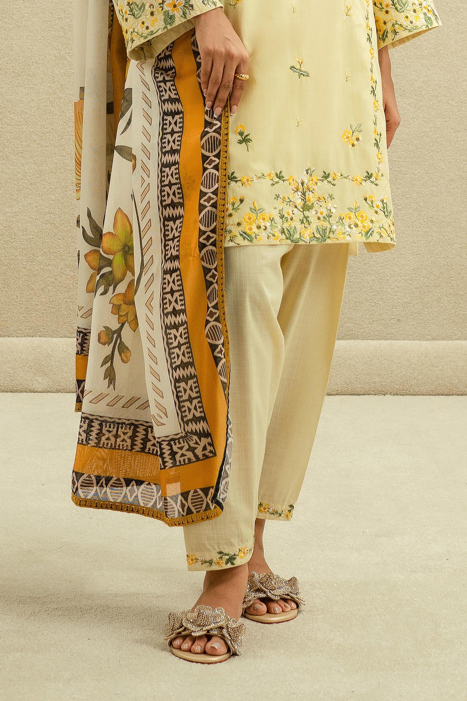 Stitched Light Yellow Embroidered Shalwar Main image