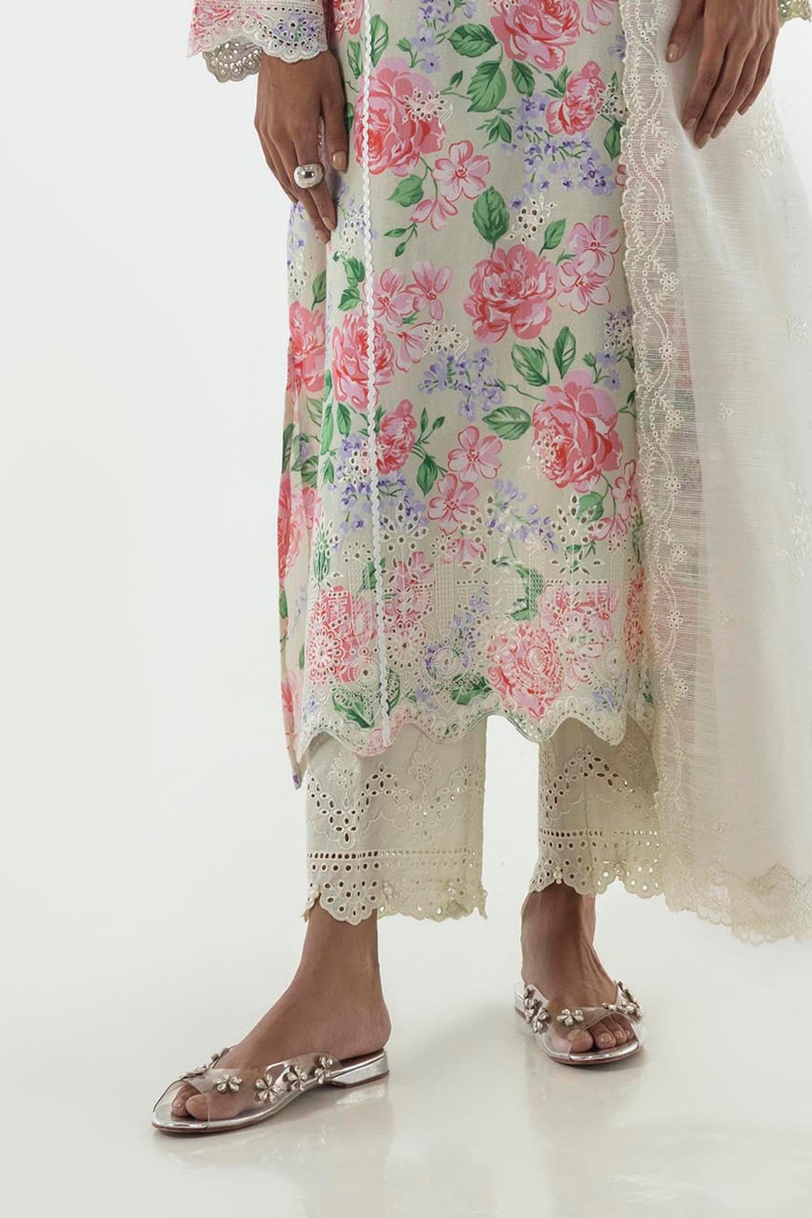 Stitched White Embroidered Culotte Main image