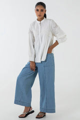 Stitched White Printed Shirt