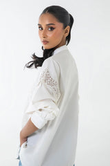 Stitched White Printed Shirt