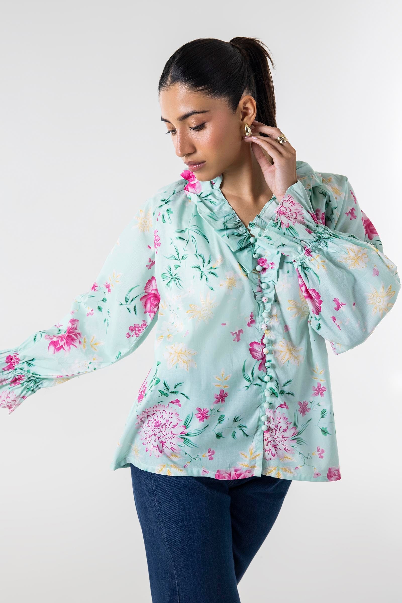 Stitched Raglan Printed Shirt