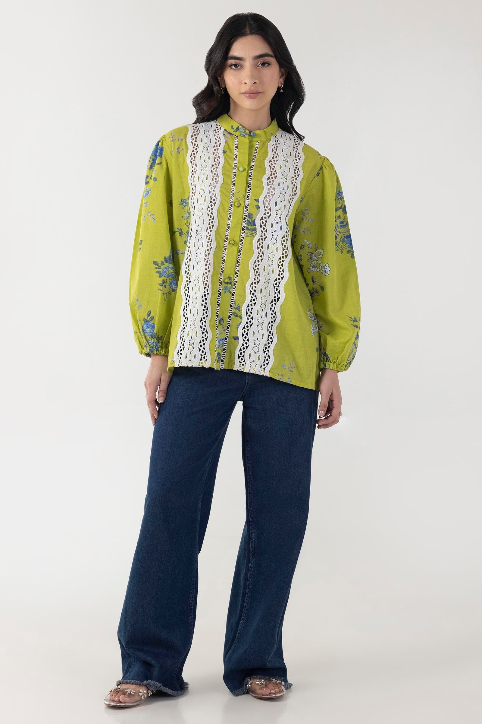 Stitched Green Basic Printed Shirt Main image