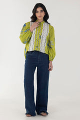 Stitched Green Basic Printed Shirt