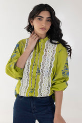 Stitched Green Basic Printed Shirt