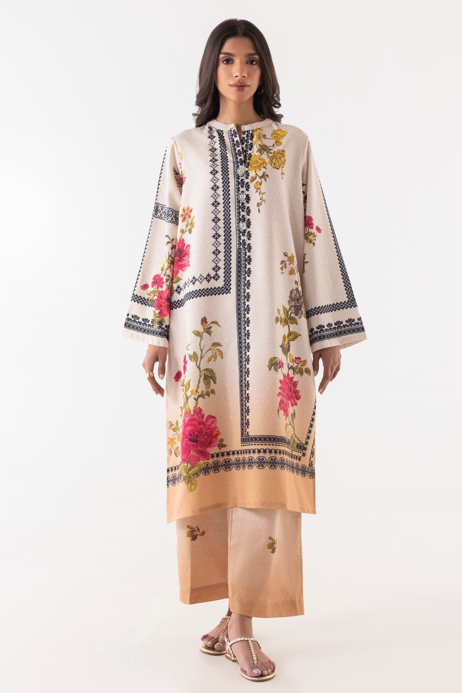 Stitched Blended Jacquard Printed Shirt + Culotte Main image