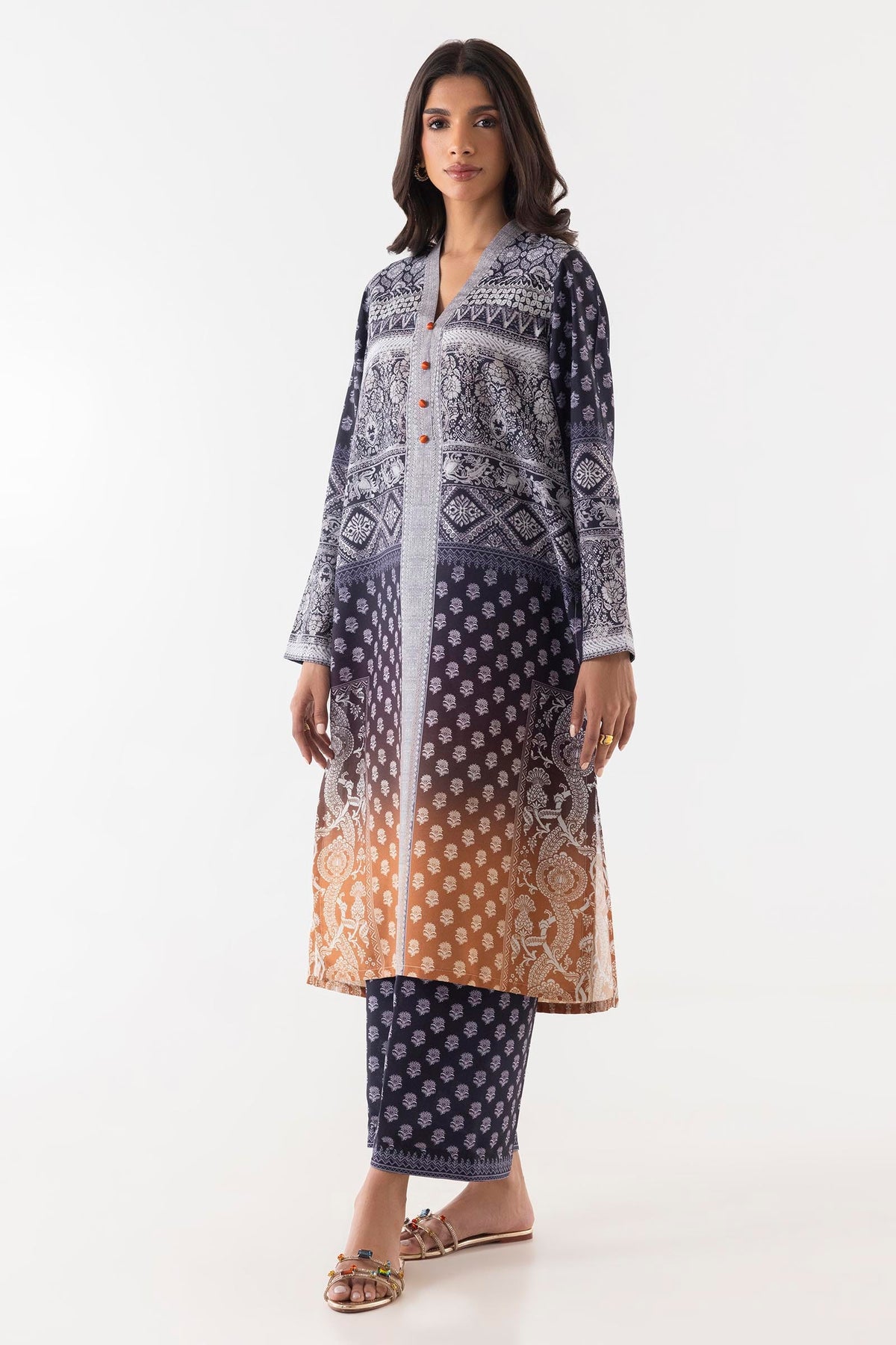 Stitched Blended Jacquard Printed Shirt + Culotte Main image