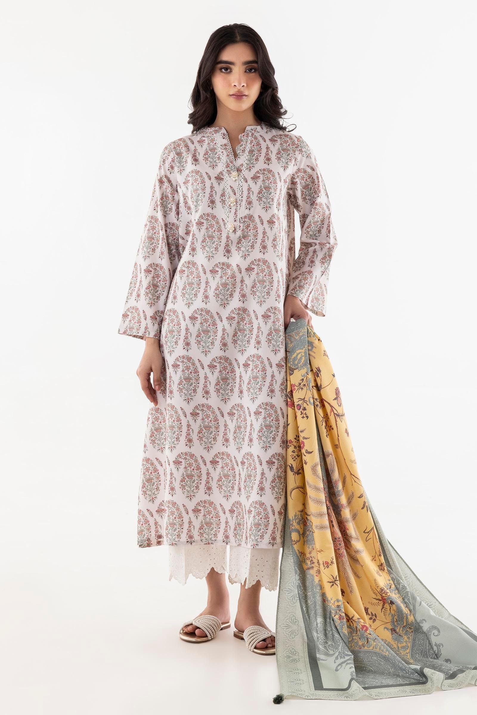 Stitched Paisely Printed Linen Shirt + Dupatta Main image