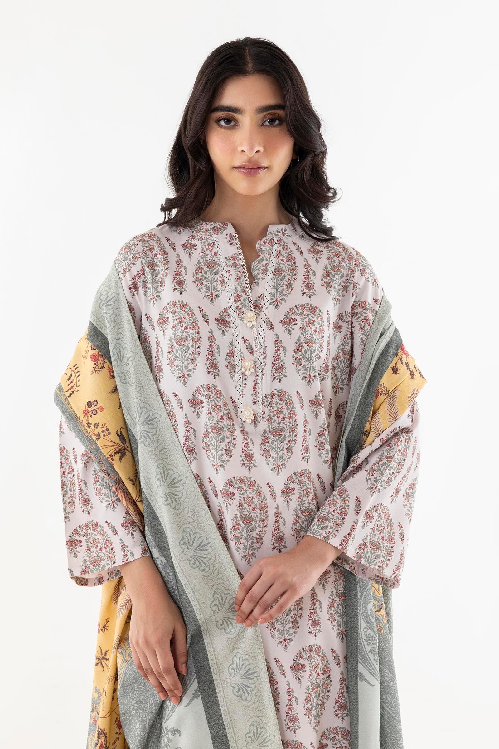 Stitched Paisely Printed Linen Shirt + Dupatta