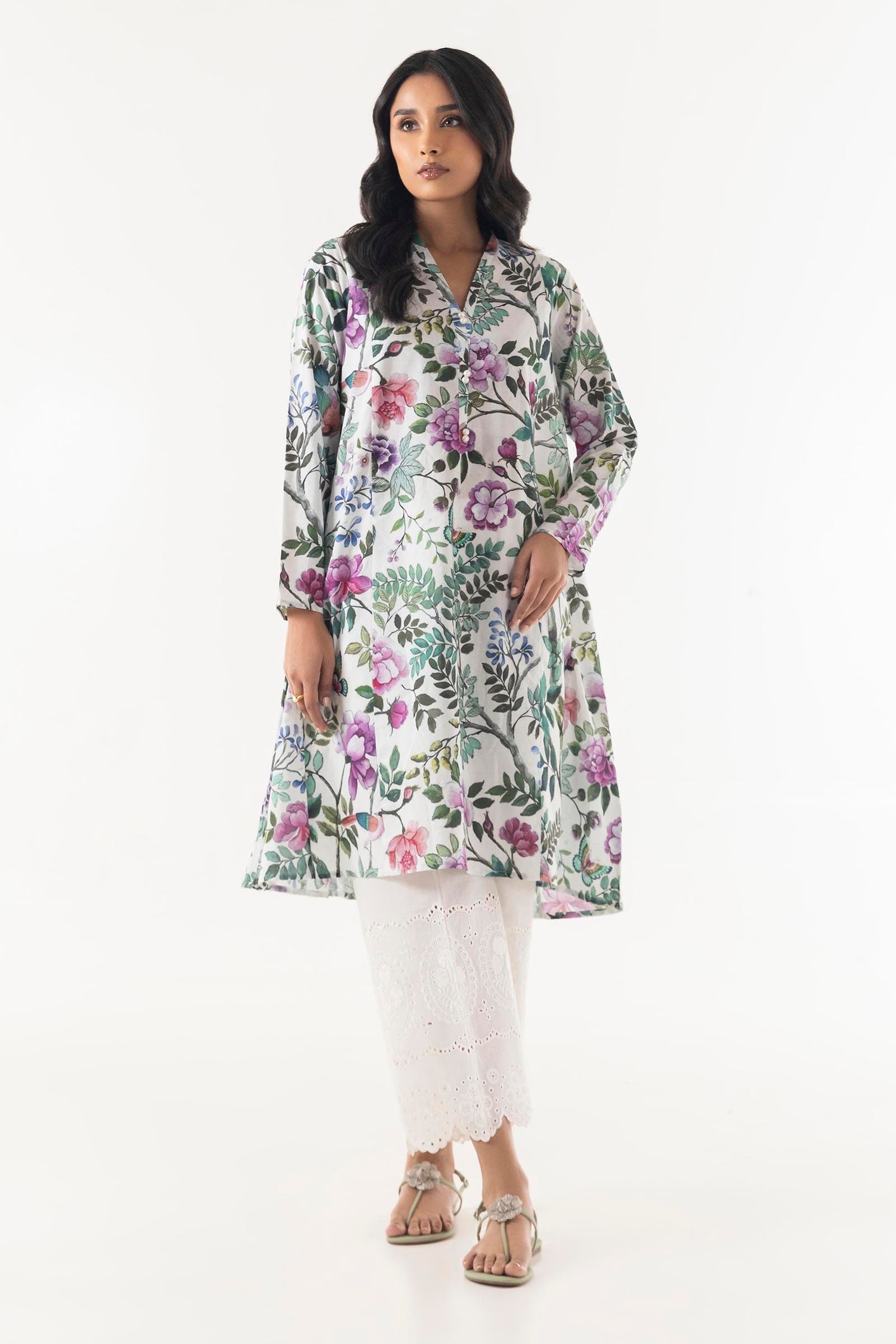 Stitched Floral Printed Lawn Shirt Main image