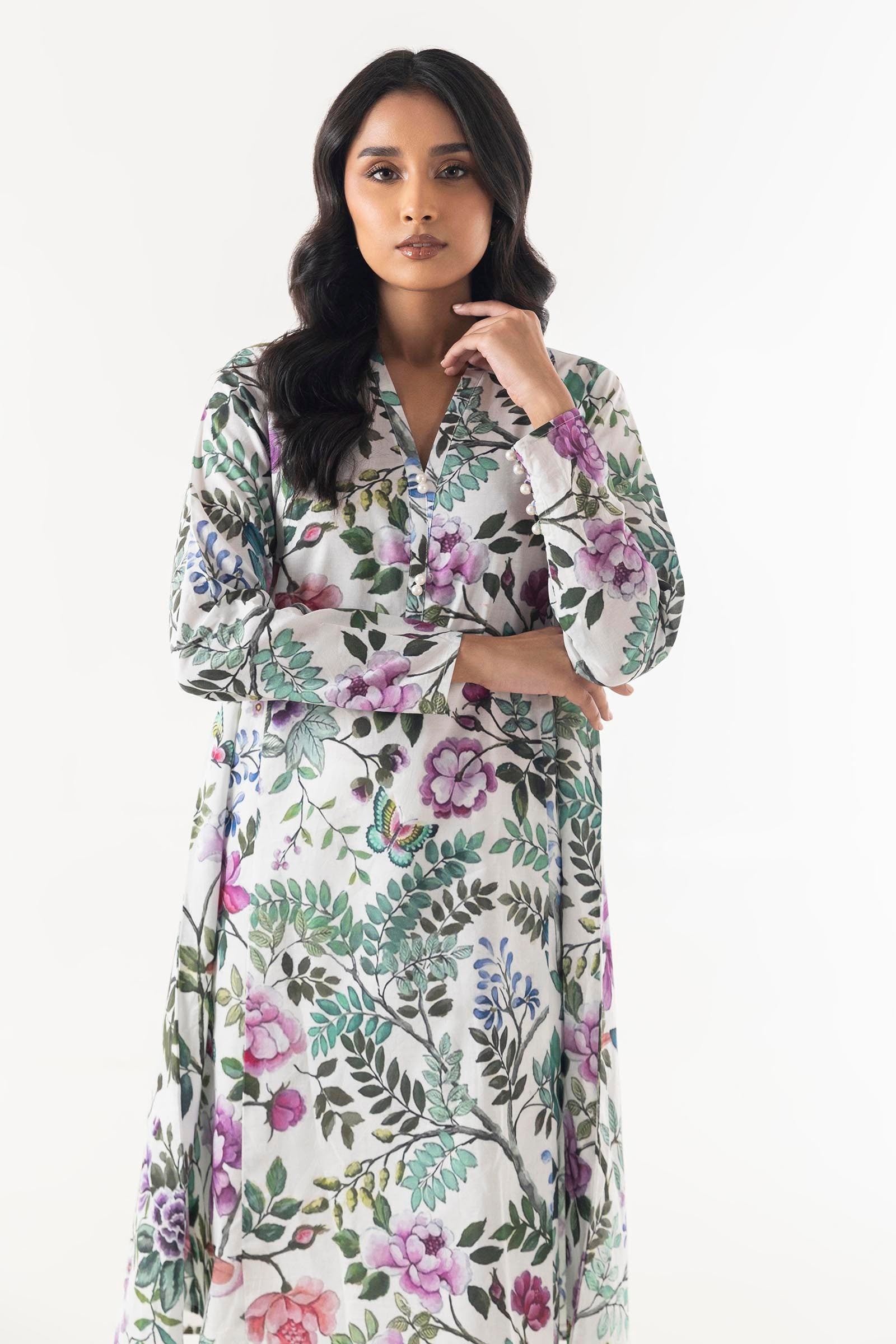 Stitched Floral Printed Lawn Shirt Secondary image