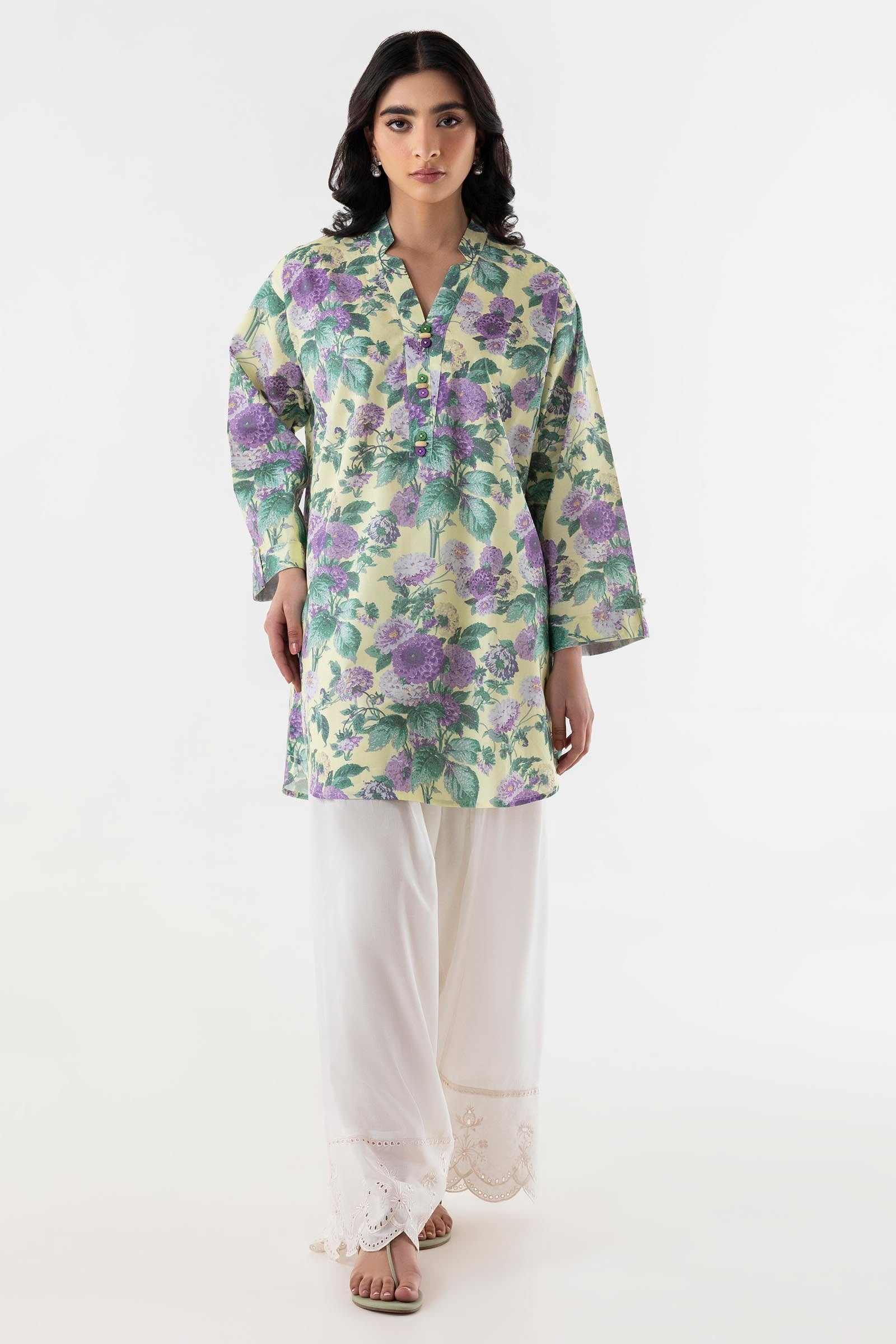 Stitched Floral Printed Lawn Shirt Main image