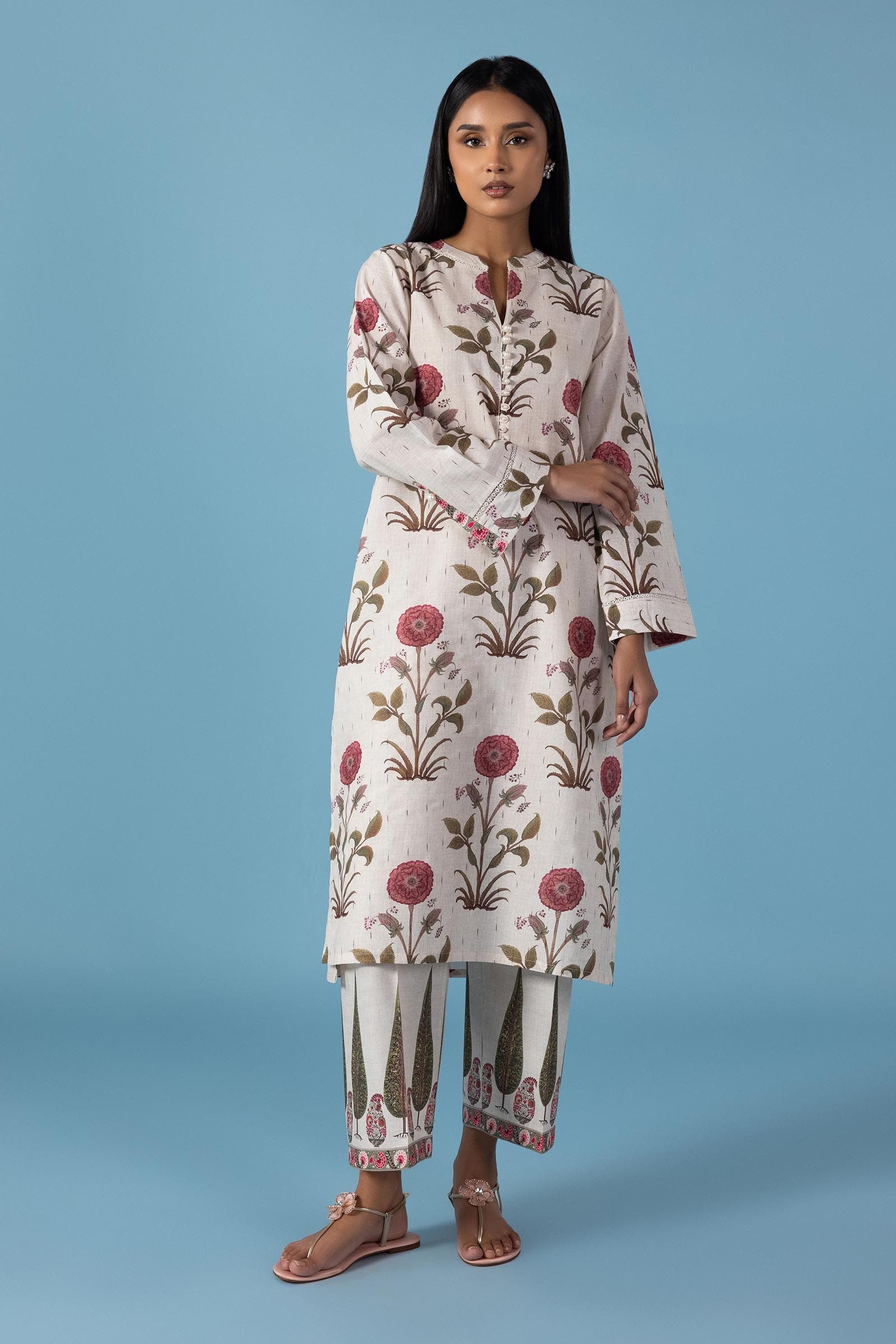 Stitched Printed Textured Linen Shirt+ Culotte Main image