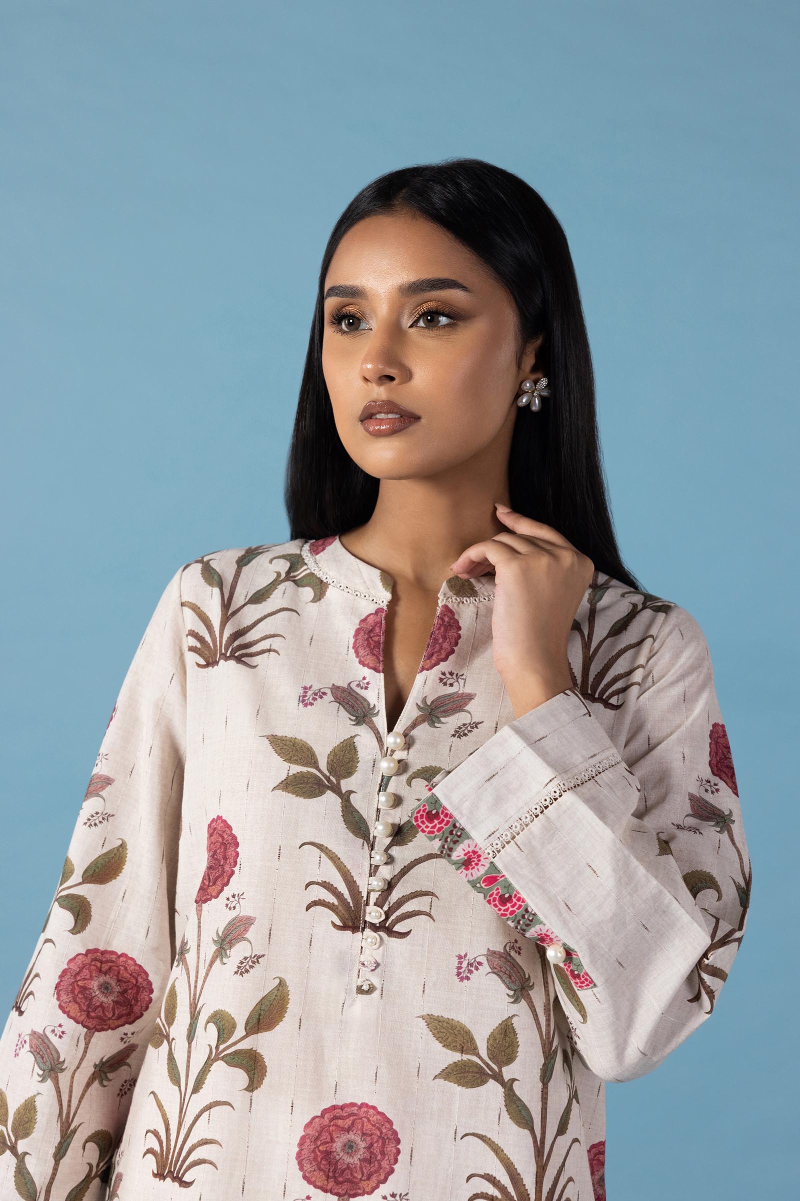 Stitched Printed Textured Linen Shirt+ Culotte Secondary image