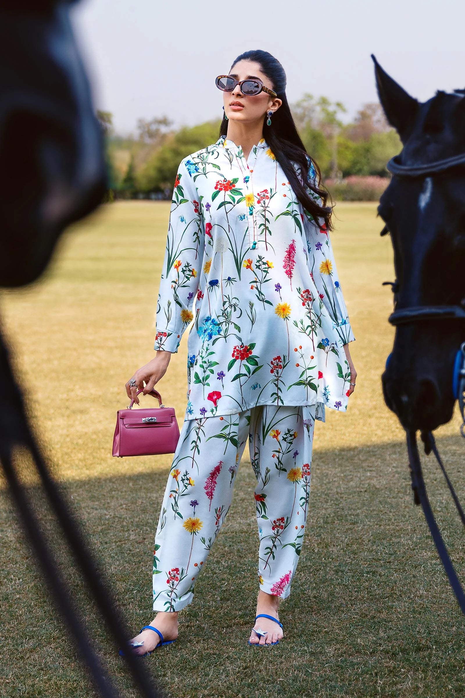 Stitched Floral Printed Cambric Shirt + Bottom Main image