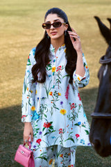 Stitched Floral Printed Cambric Shirt + Bottom