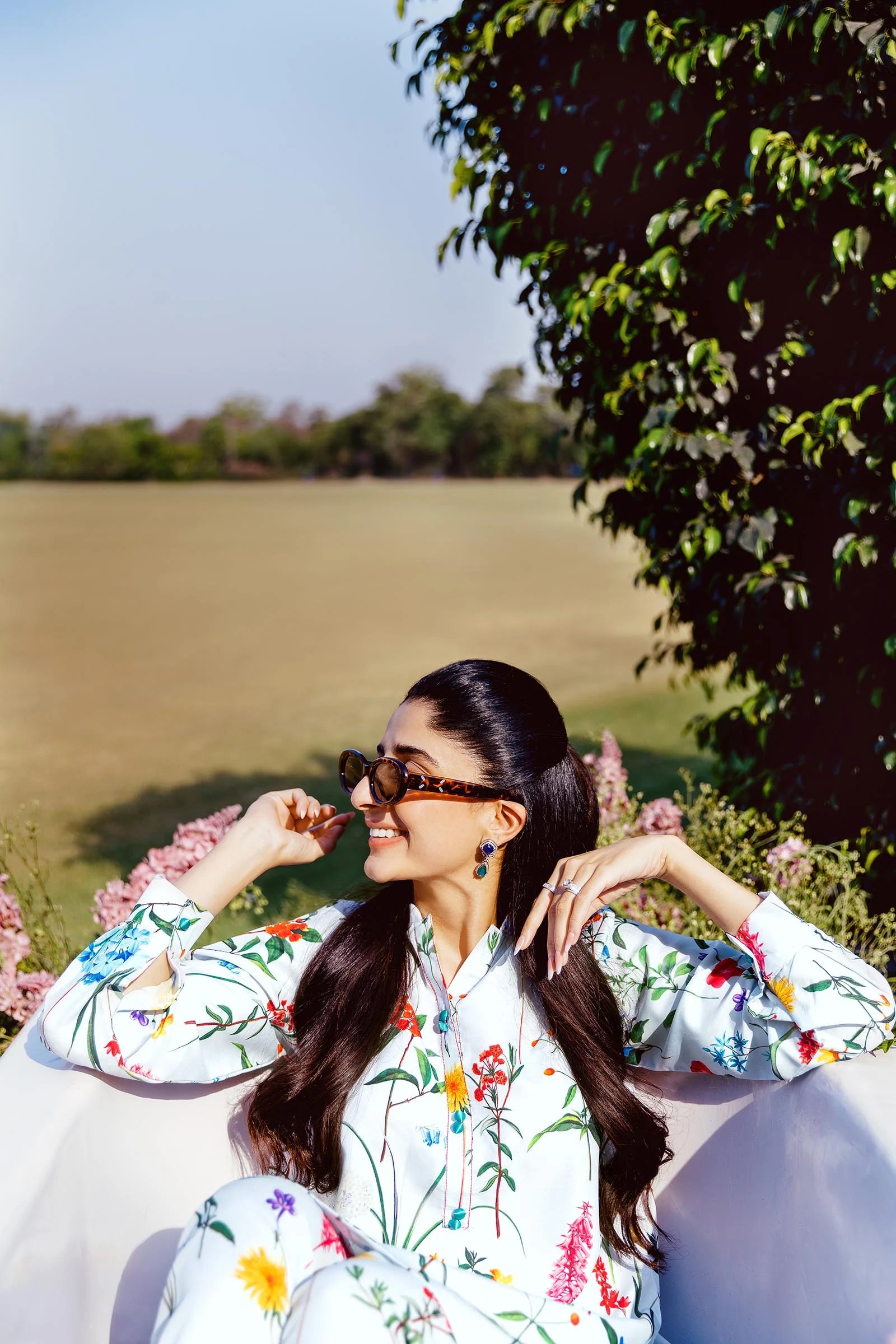 Stitched Floral Printed Cambric Shirt + Bottom