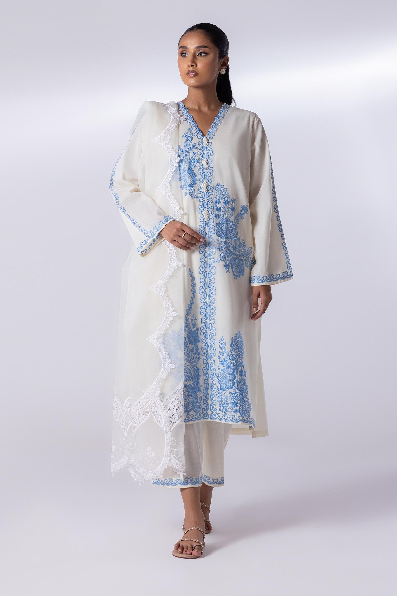 Stitched Lawn Embroidered Shirt + Culotte Main image