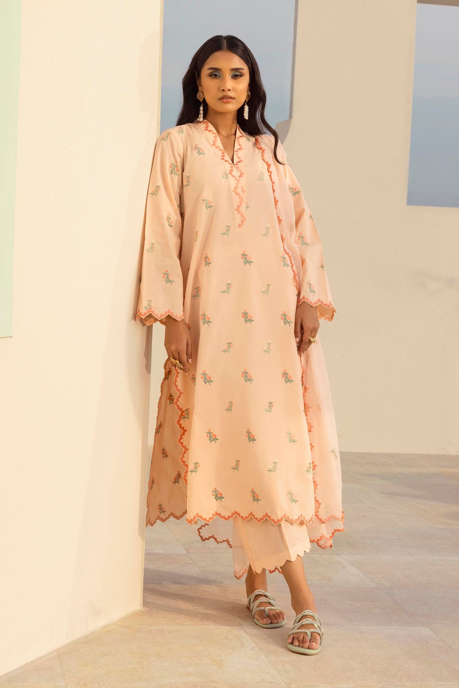 Stitched Embroidered Lawn Shirt + Culotte + Dupatta Main image