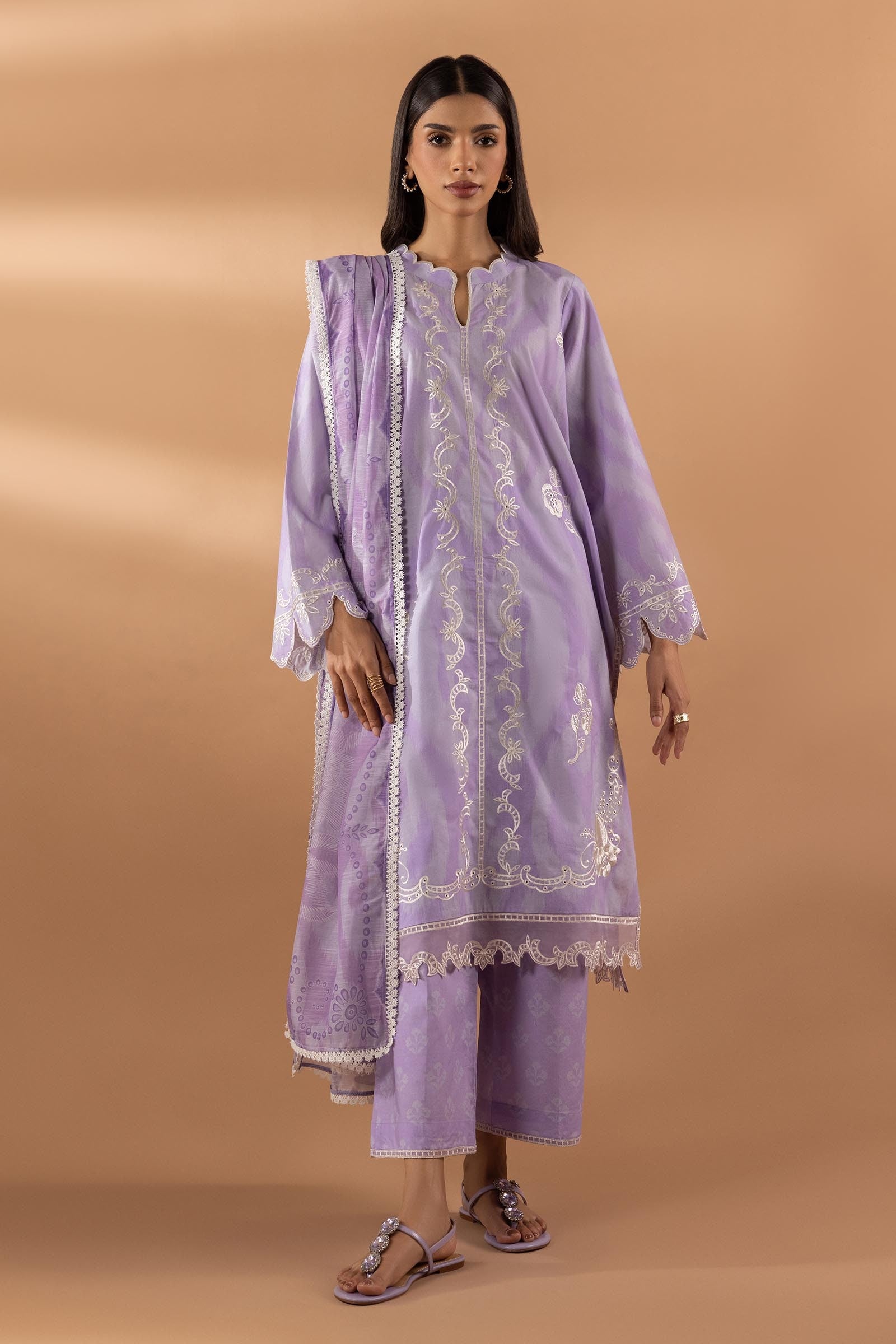 Stitched Lawn Embroidered Shirt + Culotte + Dupatta Main image