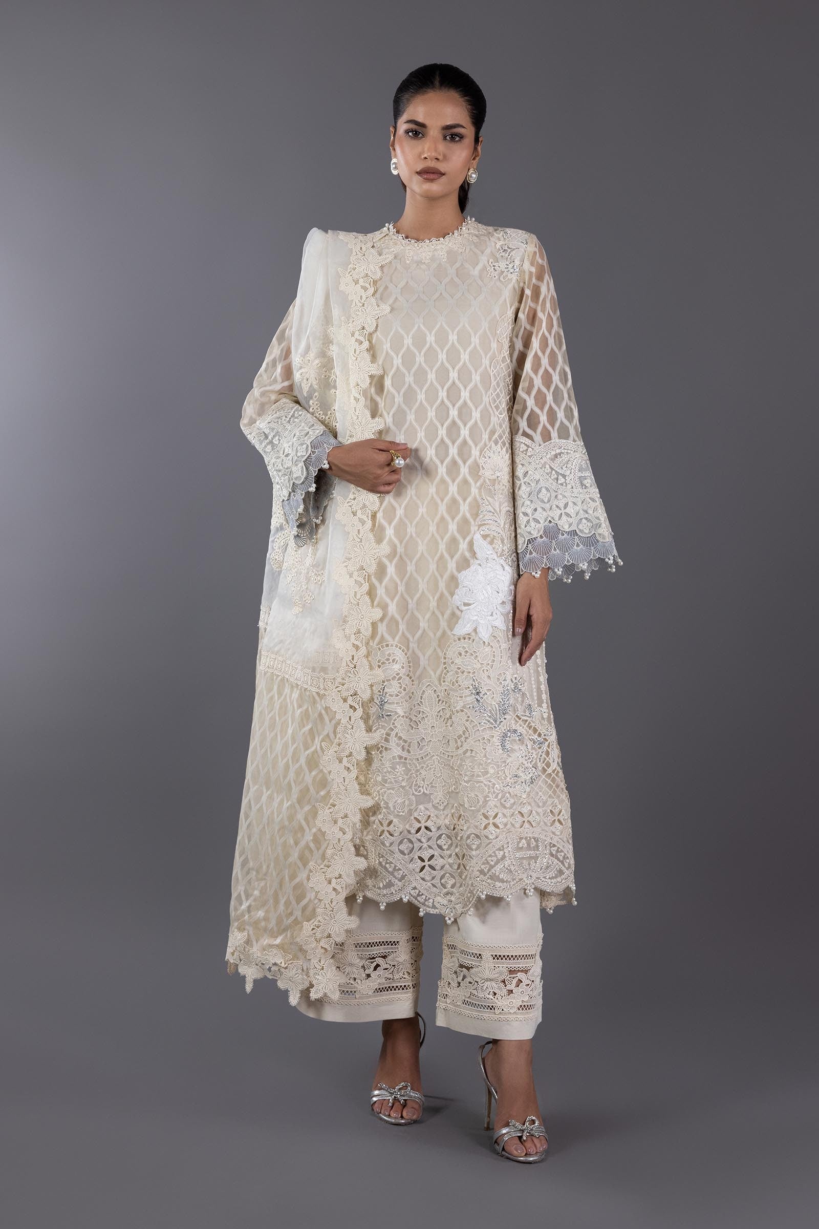 Stitched Organza Embroidered Shirt + Culotte+ Dupatta Secondary image