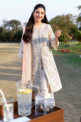 Stitched Embroidered Cotton Shirt + Culotte + Dupatta